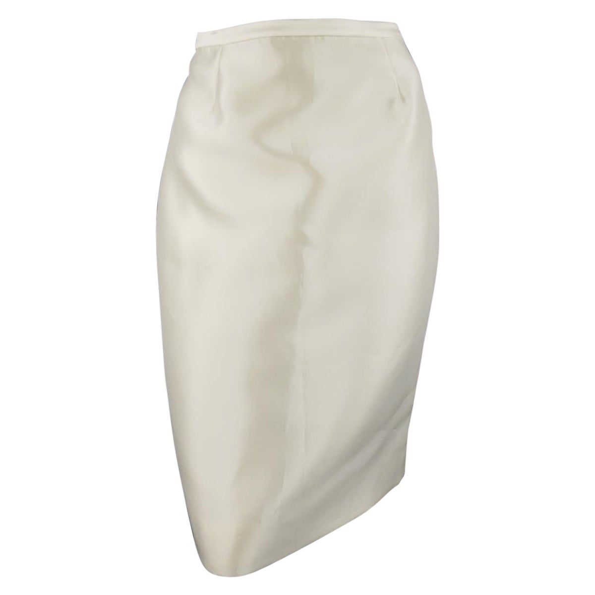 BADGLEY MISCHKA Size 6 Cream Structured Satin Pencil Skirt For Sale