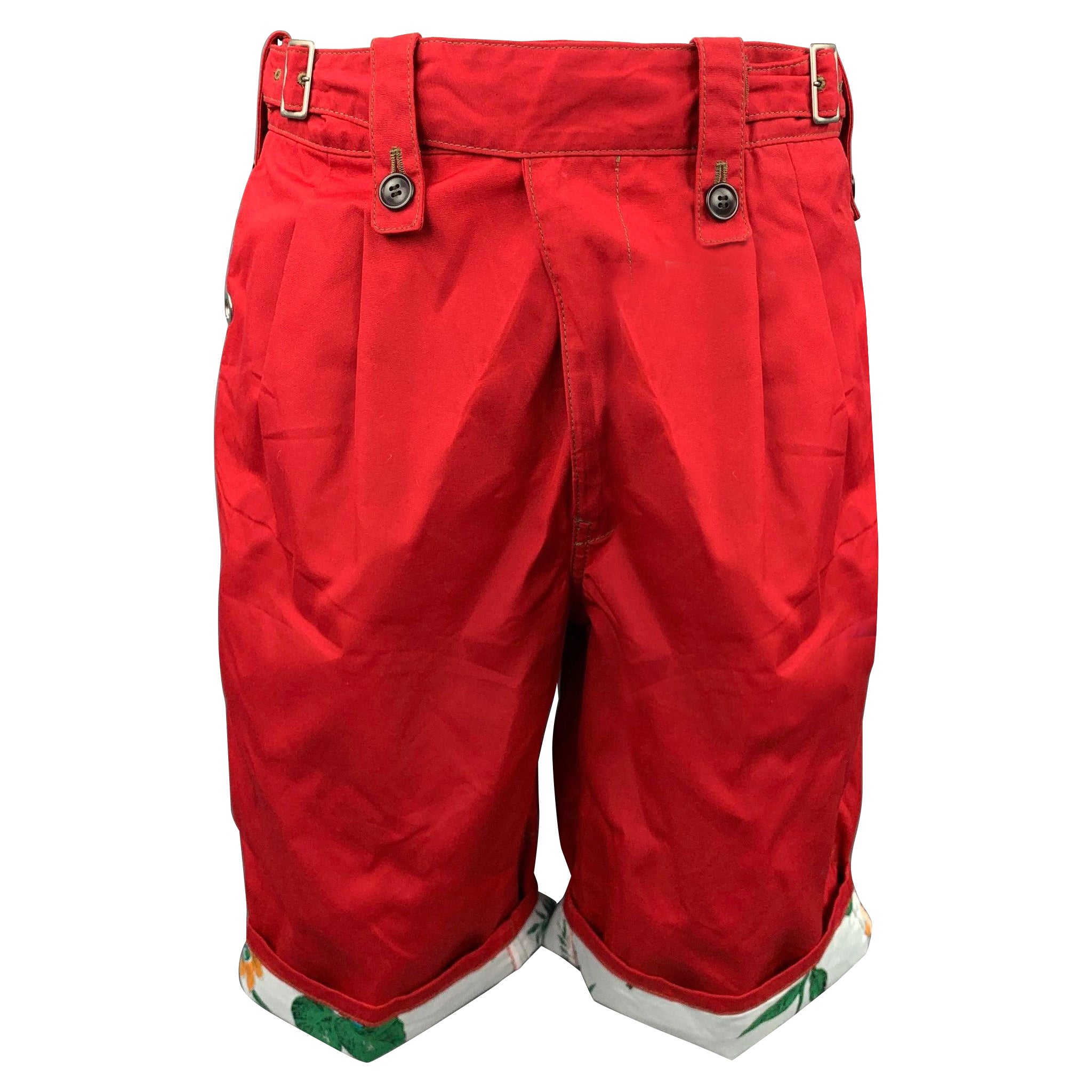 JUNYA WATANABE Size XL Red Polyester Blend Pleated Shorts For Sale