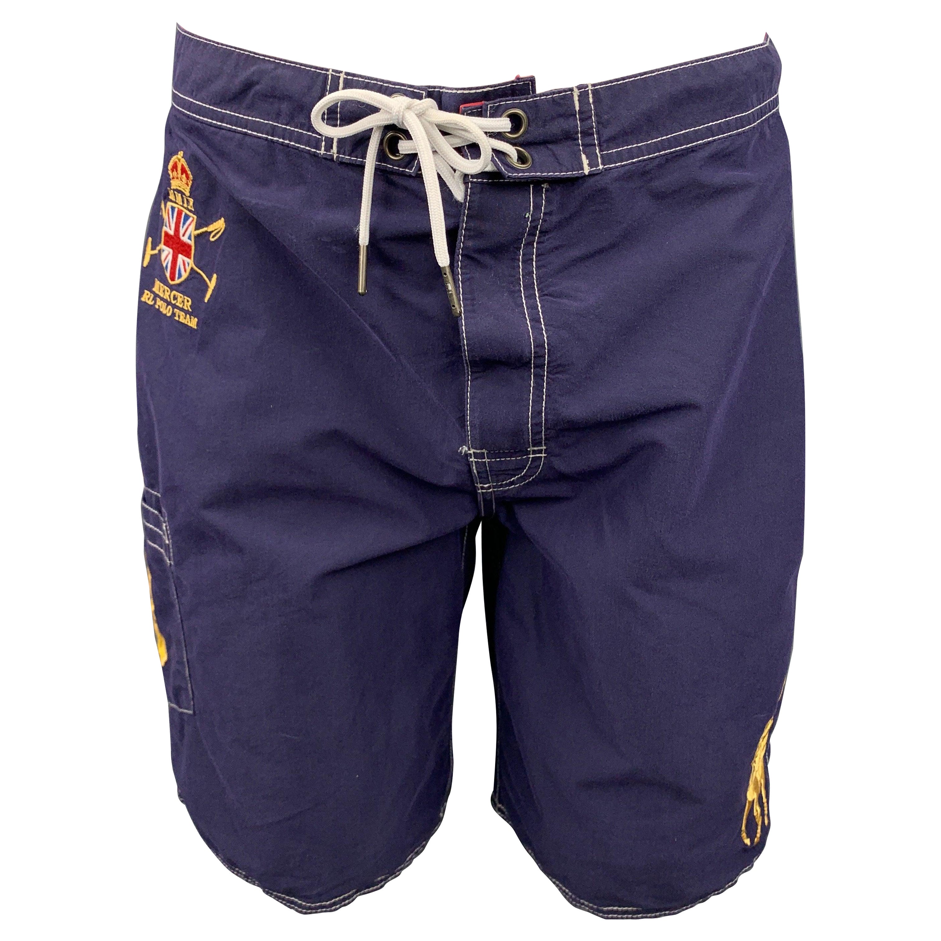 POLO by RALPH LAUREN Size S Navy Contrast Stitch Cotton / Nylon Shorts For Sale