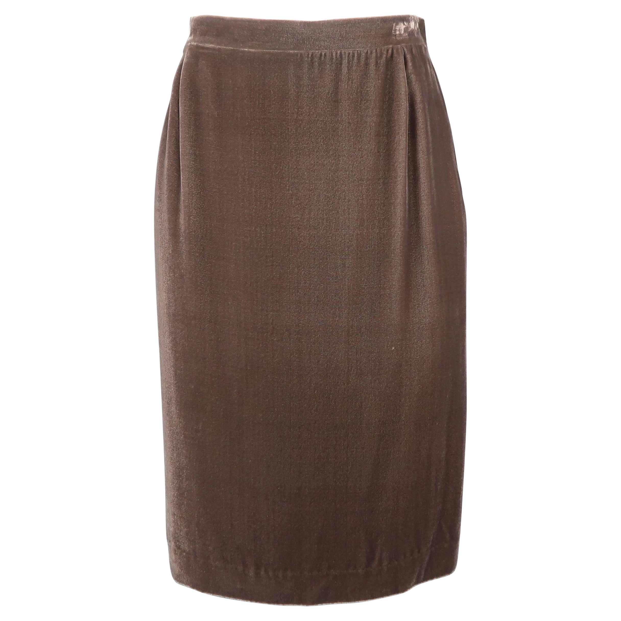 MISSONI Size 6 Taupe Silk Blend Velvet Pencil  Skirt For Sale