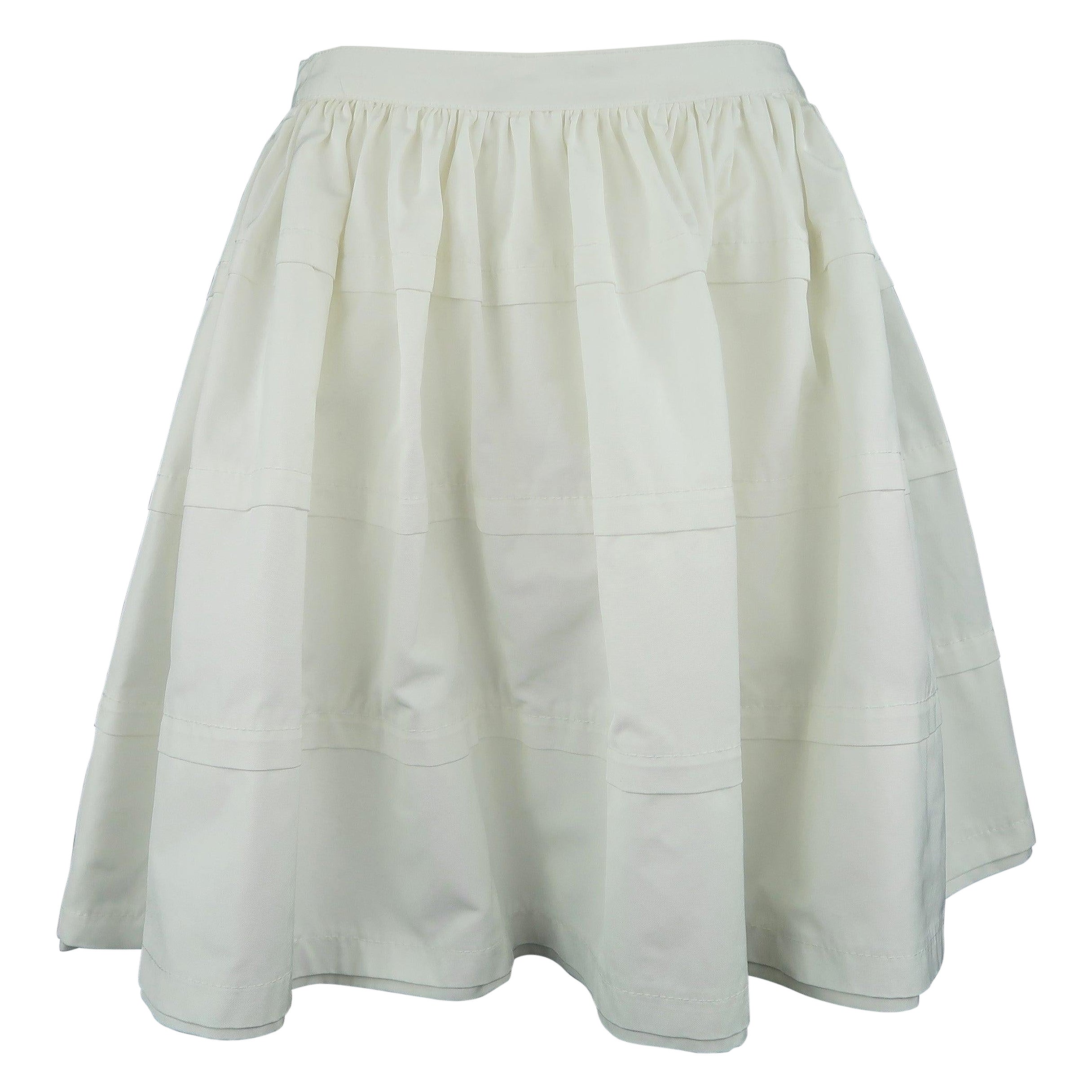 RED VALENTINO Size 6 White Cotton Blend Canvas Gathered Circle Mini Skirt For Sale