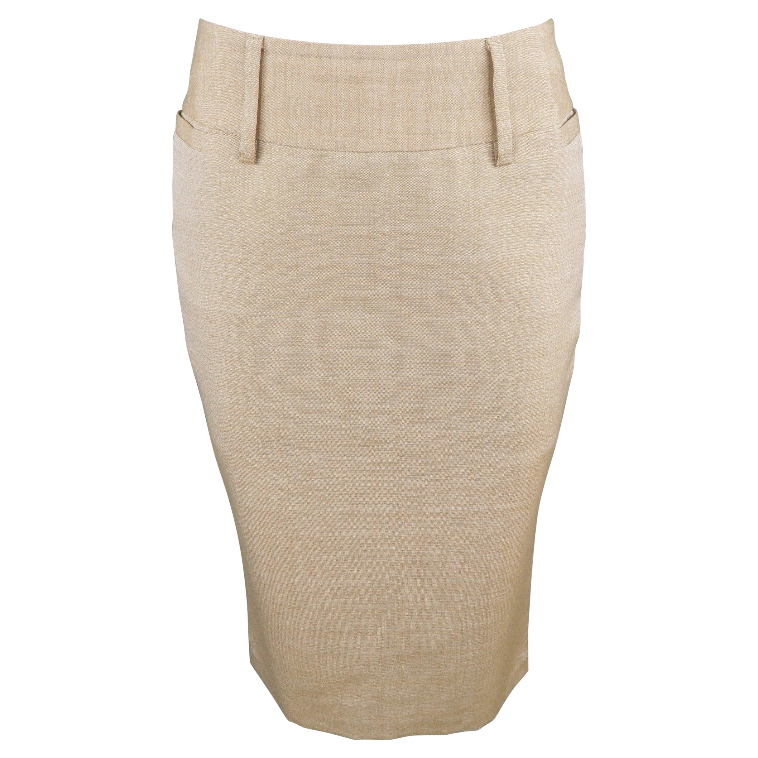 DOLCE & GABBANA Size 2 Beige Silk Pencil Skirt For Sale