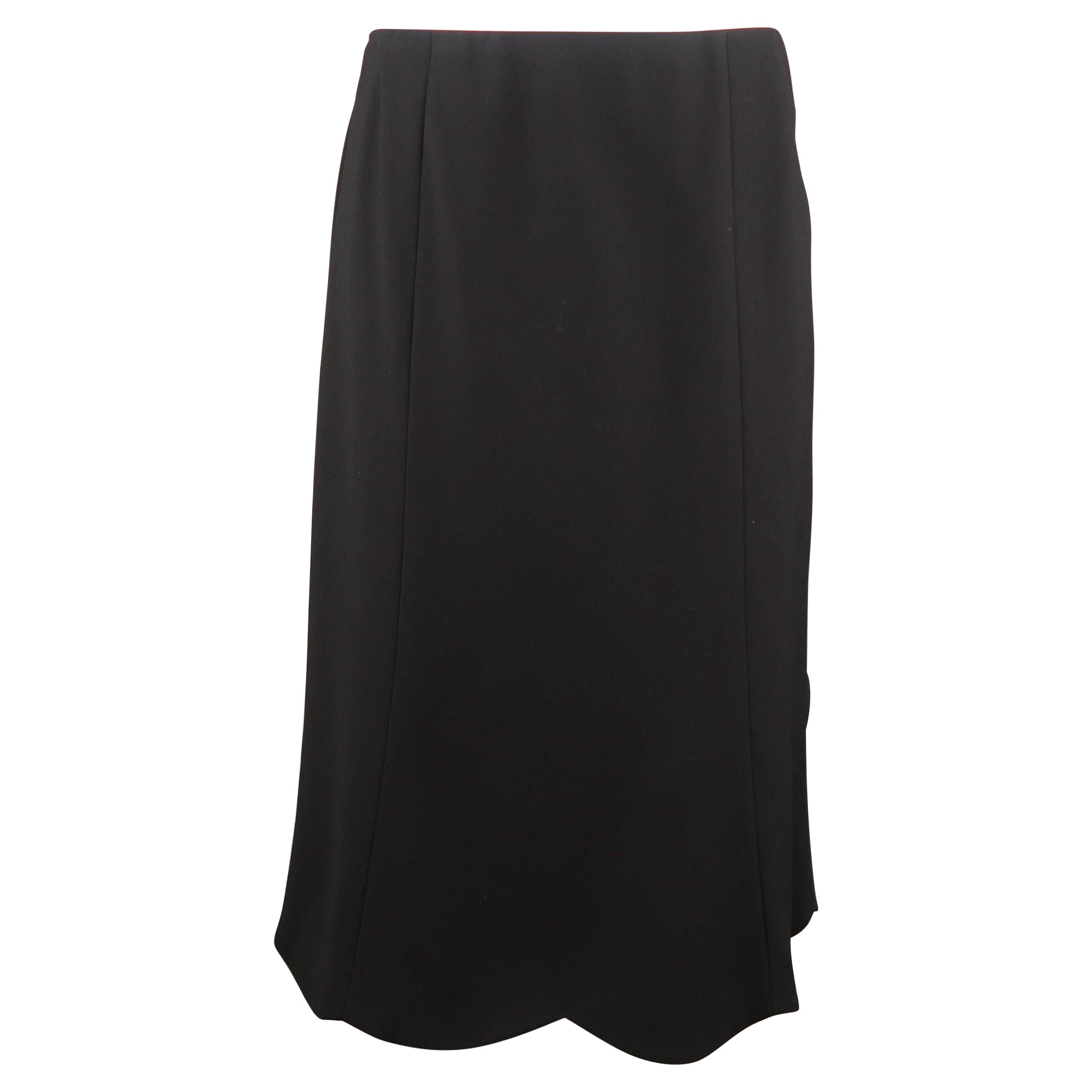 RALPH LAUREN Black Label Size 6 Black Wool Blend Scalloped Hem A Line Skirt For Sale