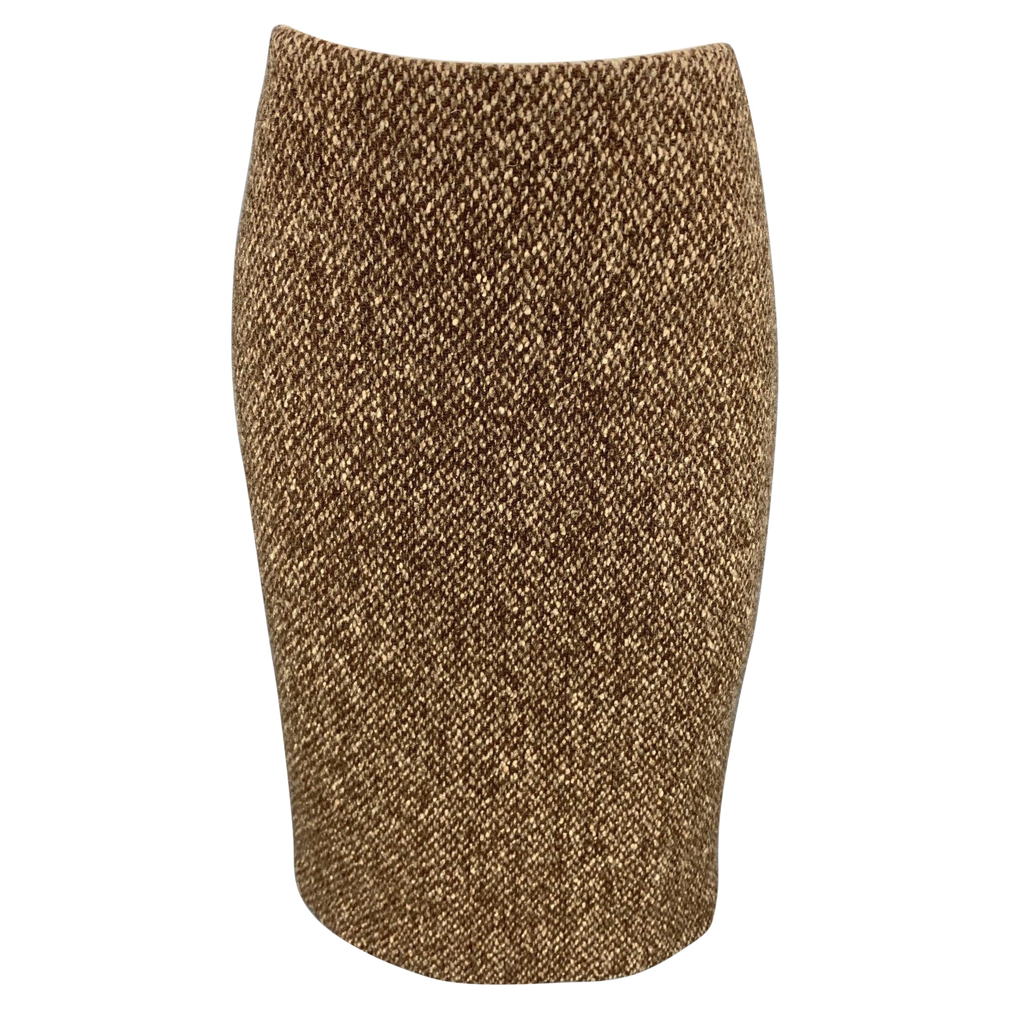 RALPH LAUREN Purple Lable Size 4 Brown Tweed Wool / Cashmere A-Line Skirt For Sale