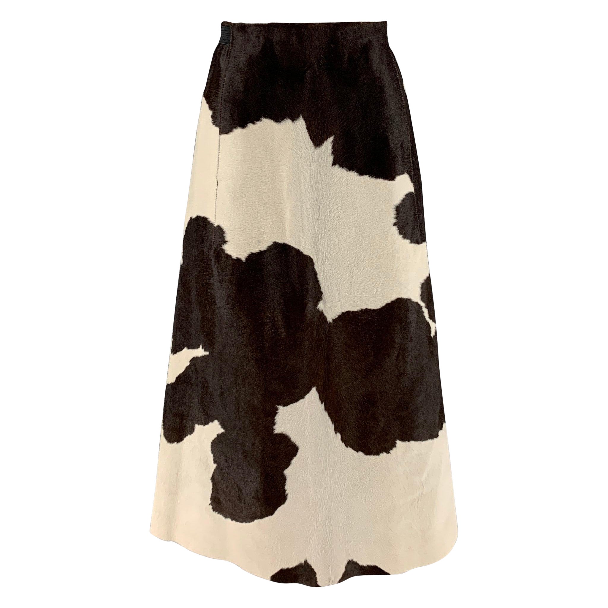 MARC JACOBS Taille 6 Brown Cream Calf hair Wrap Skirt en vente