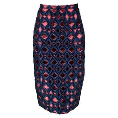 BURBERRY PRORSUM Size 2 Blue Metallic Polyester Silk Pencil Skirt