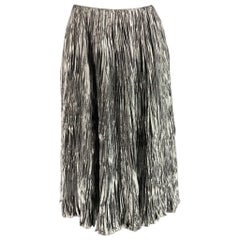 RALPH LAUREN Size 2 Silver Silk Metallic Wrinkled A-Line Skirt