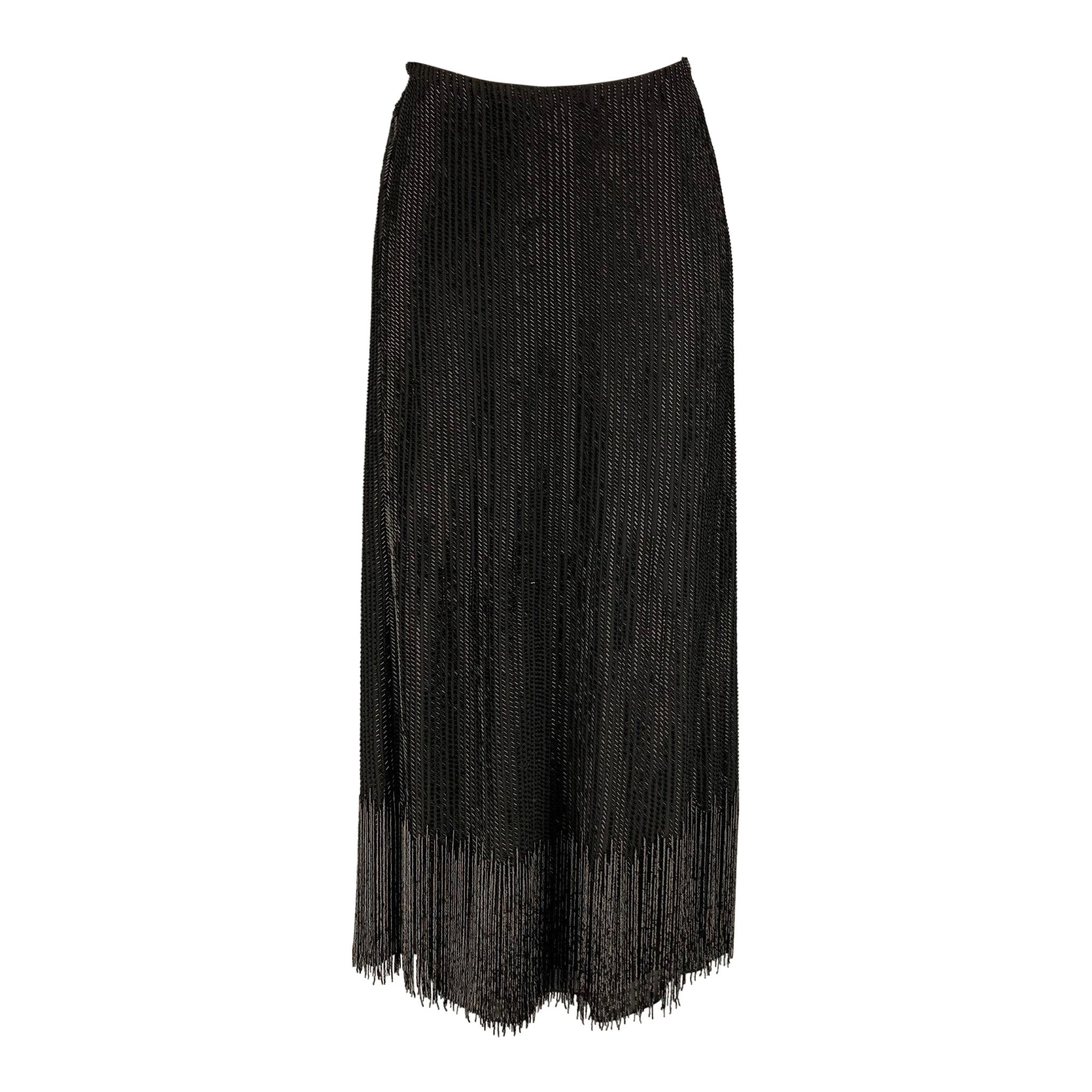 RALPH LAUREN Size 6 Black Silk Beaded Evening Long Skirt For Sale