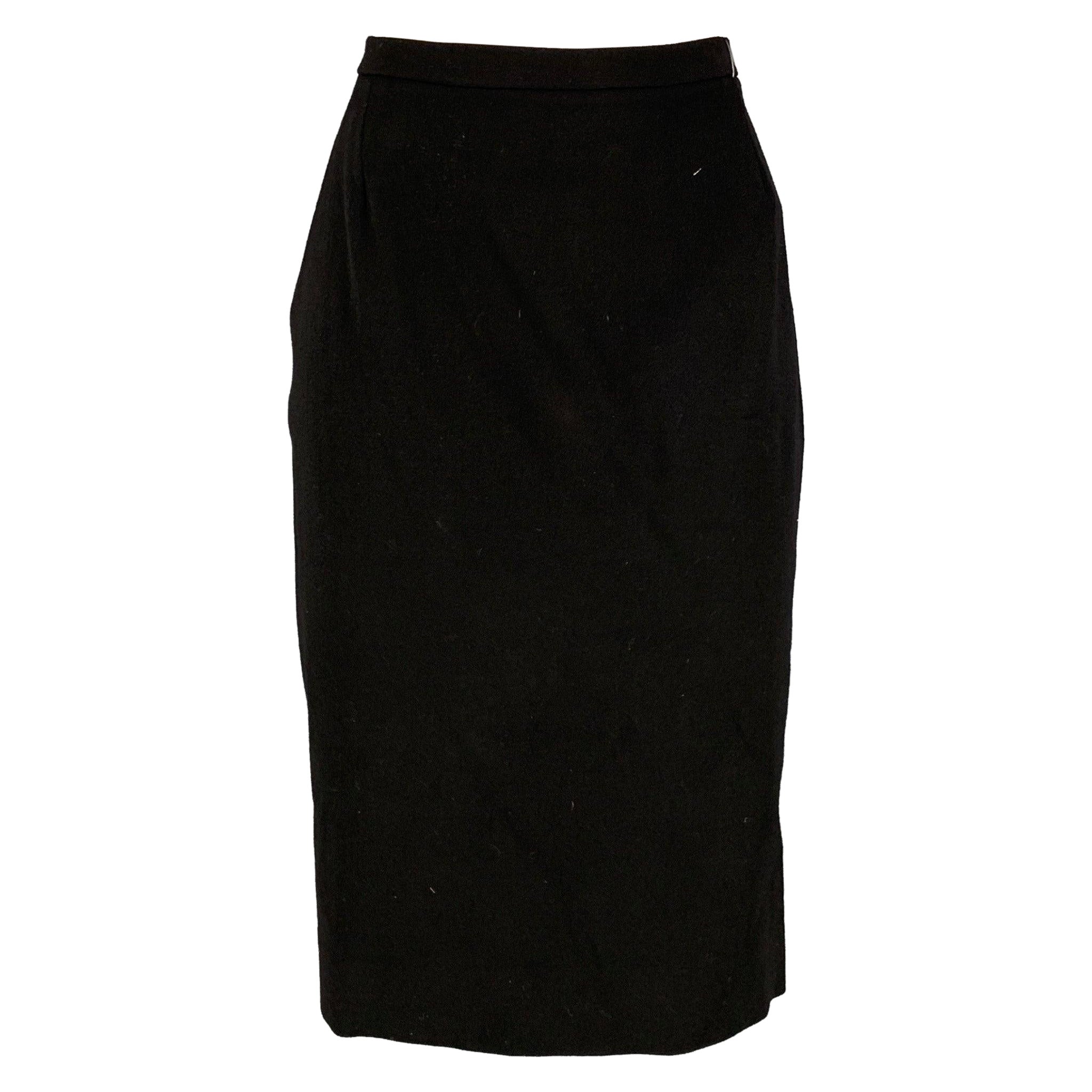DONNA KARAN Size 8 Black Wool Lycra Pencil Mid-Calf Skirt For Sale