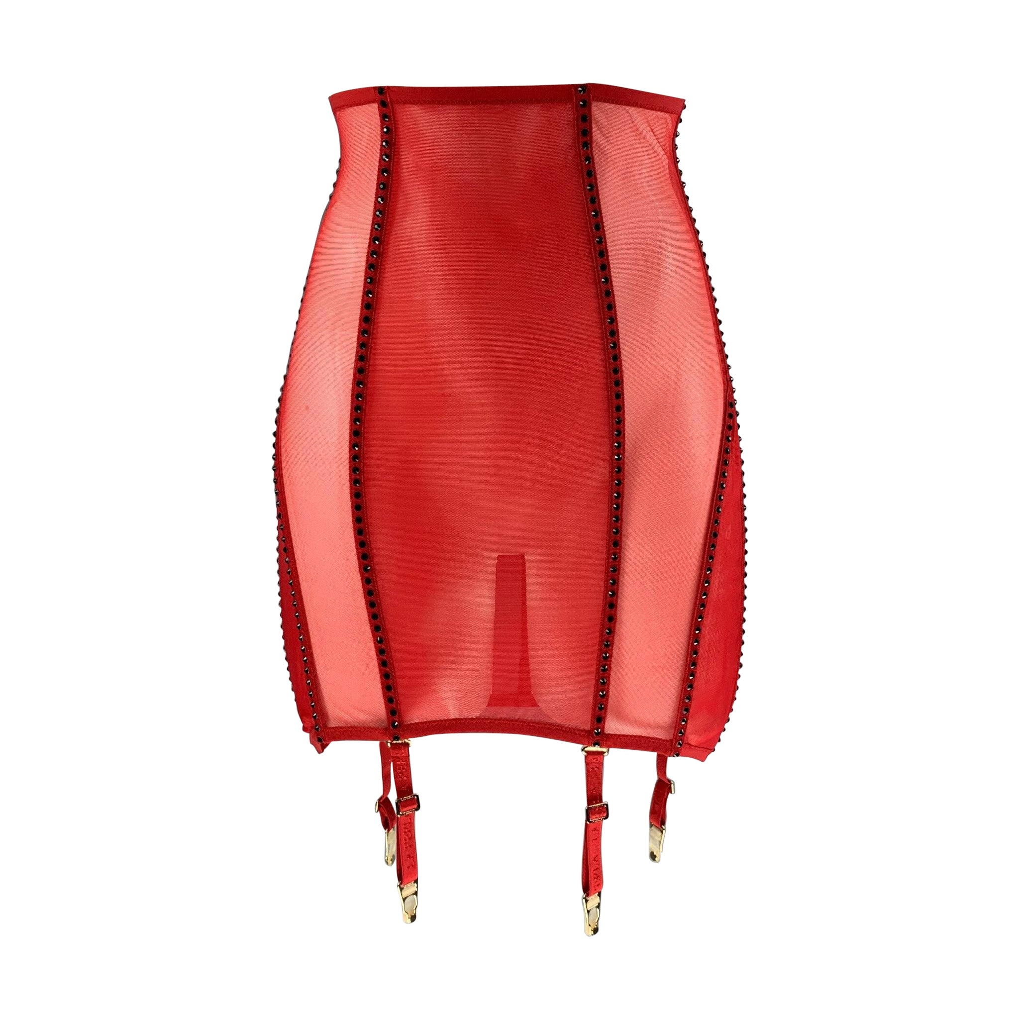 LA PERLA Size S Red Polyamide Elastane Mesh Corset Skirt For Sale