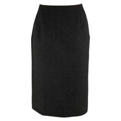 LOUIS VUITTON Taille 8 Black Wool Polyester Herringbone Pencil Mid-Calf Skirt
