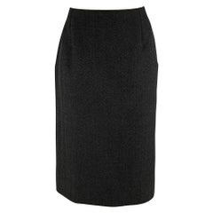 LOUIS VUITTON Size 8 Black Wool Polyester Herringbone Pencil Mid-Calf Skirt