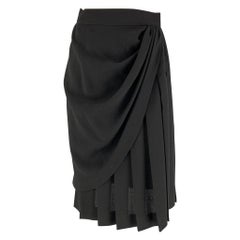 YVES SAINT LAURENT Rive Gauche Size 6 Black Wool Pleated Wrap Below Knee Skirt