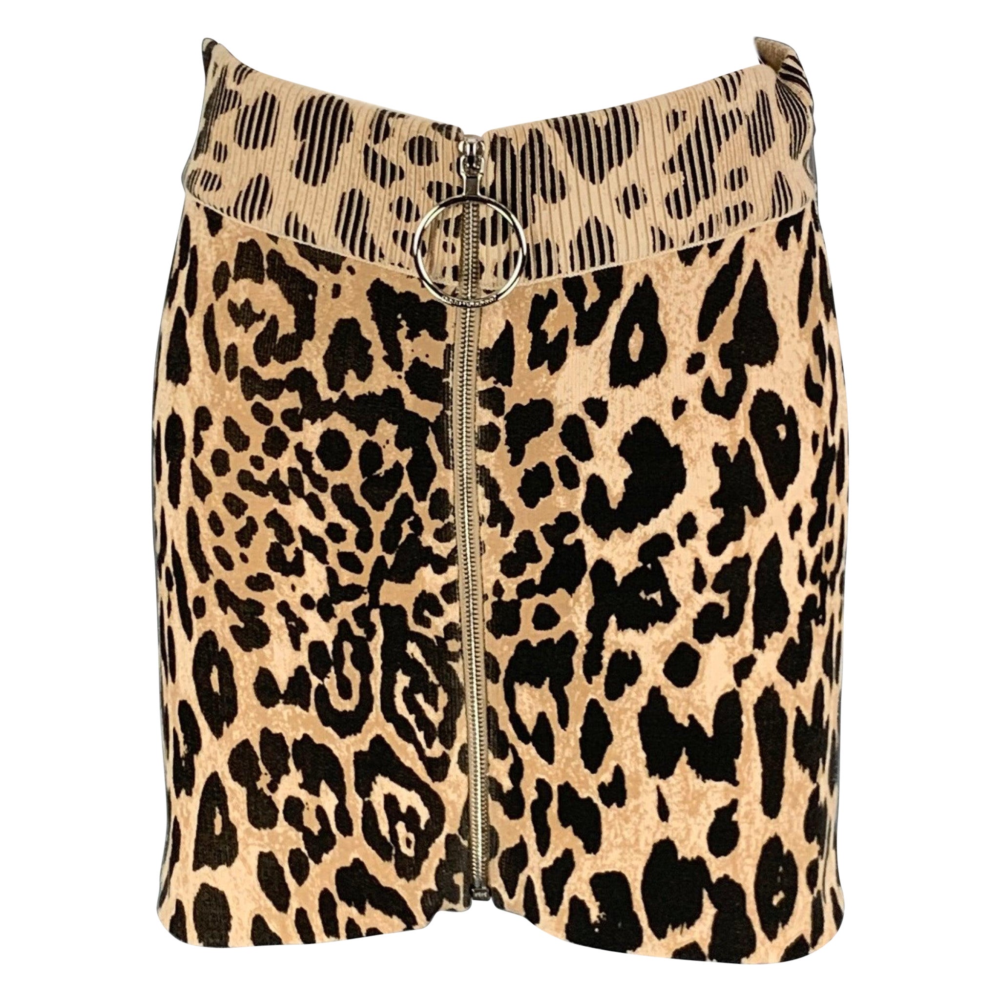 PACO RABANNE Size S Tan Brown Animal Print Cotton Mini Skirt