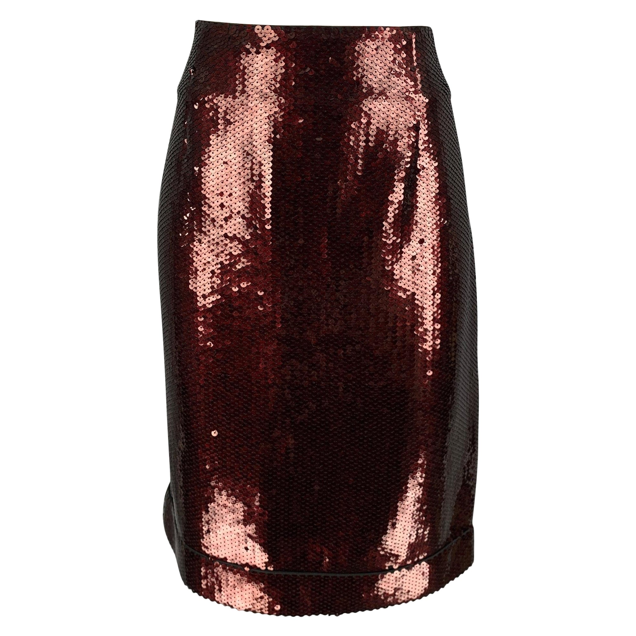 MARC JACOBS Size 6 Burgundy Black Polyester Blend Sequined A-Line Skirt For Sale