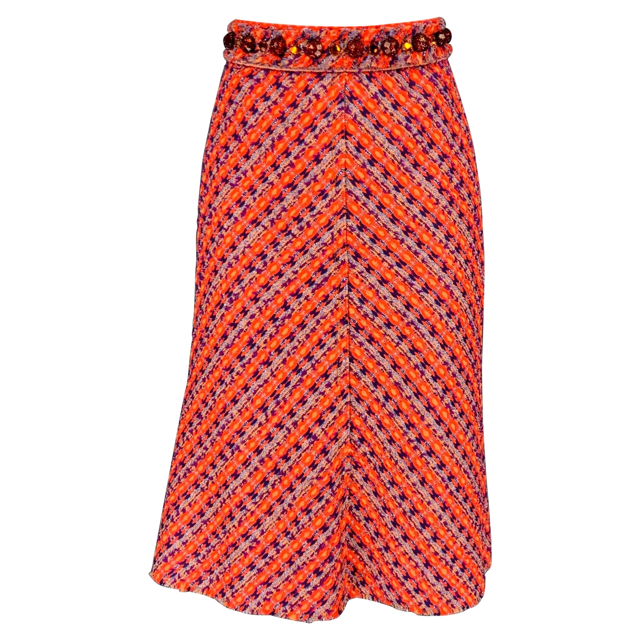 MARC JACOBS Size 0 Orange Multi-Color Modal Blend Tweed A-Line Skirt For Sale