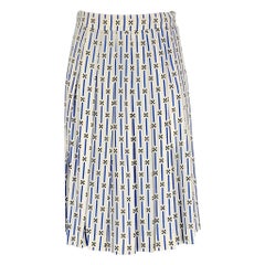 PRADA Size 4 White Blue Viscose Elastane Stripe Pleated Mid-Calf Skirt