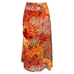 KENZO Size 0 Orange Multi-Color Silk Viscose Long Skirt