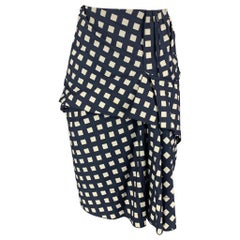 MARC JACOBS Size 6 Navy White Cotton Checkered Ruched Skirt
