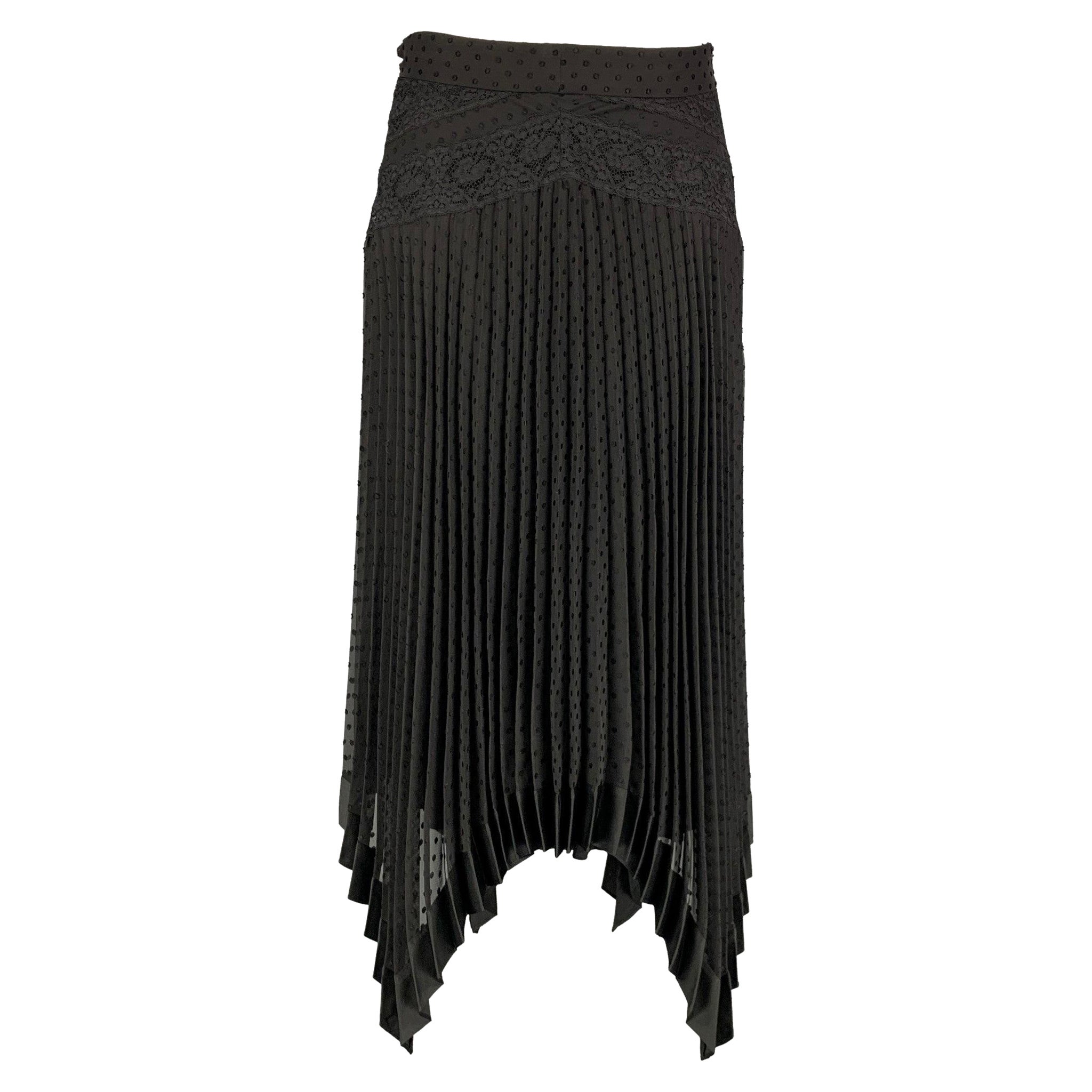 ZIMMERMANN Size 2 Black Viscose Polyester Dots Asymmetrical Skirt For Sale