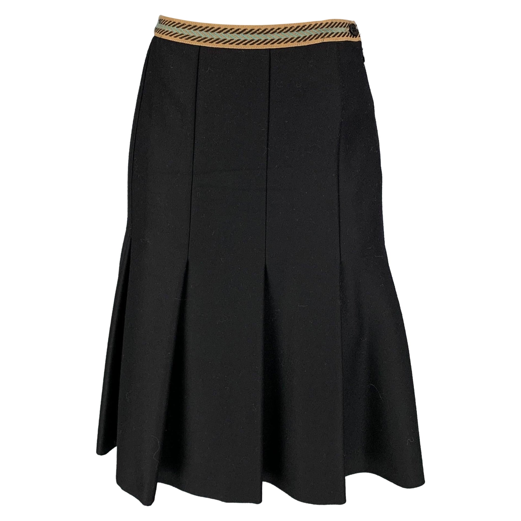 M MISSONI Size 10 Black Wool Pleated A-Line Skirt For Sale