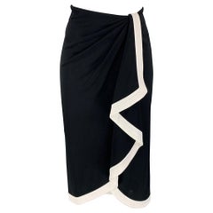 RALPH LAUREN Label Size 6 White Viscose Nylon Contrast Trim Wrap Skirt