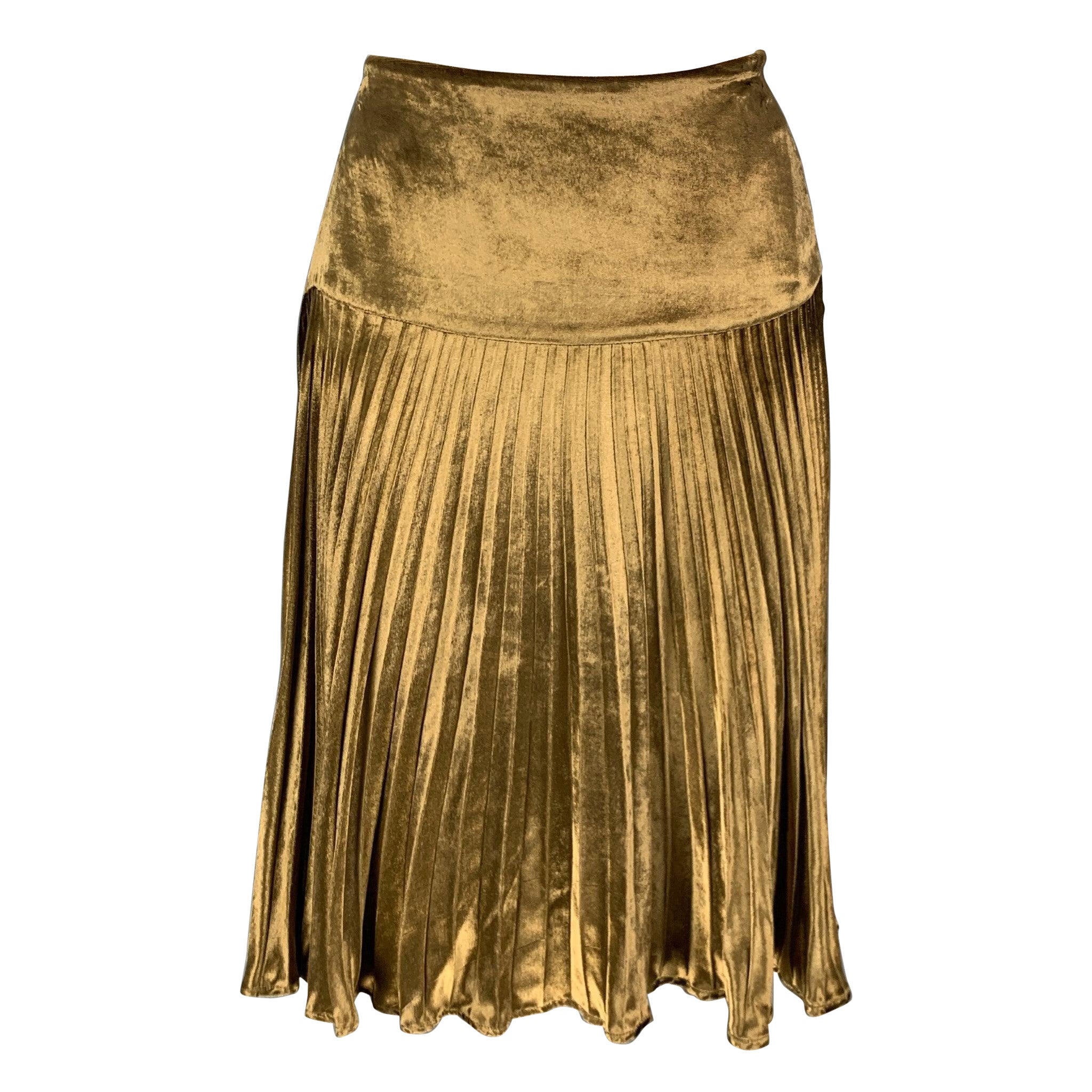RALPH LAUREN Black Label Size 4 Gold Viscose Silk Pleated Skirt For Sale