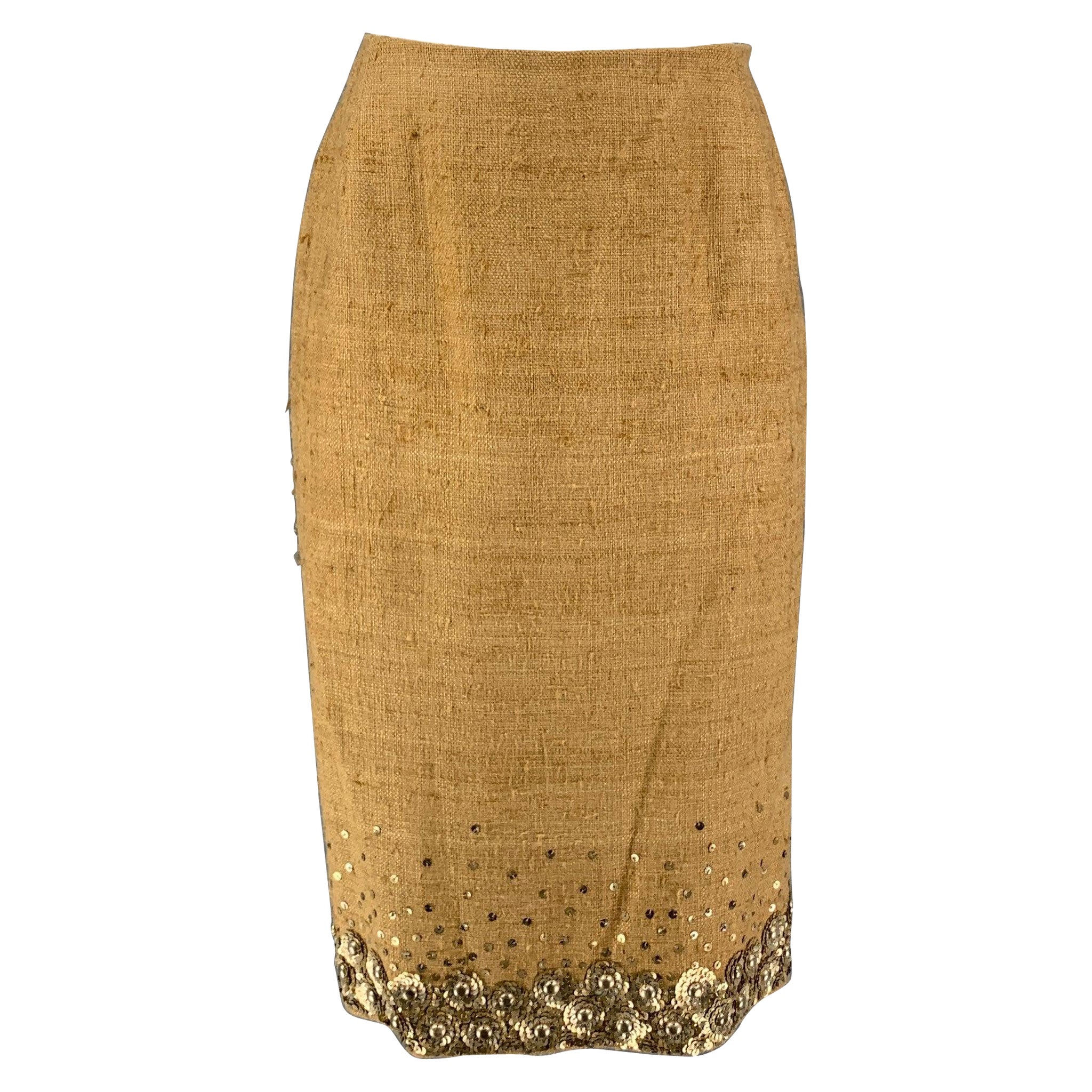 OSCAR DE LA RENTA Size 6 Beige Silk Pencil Skirt For Sale