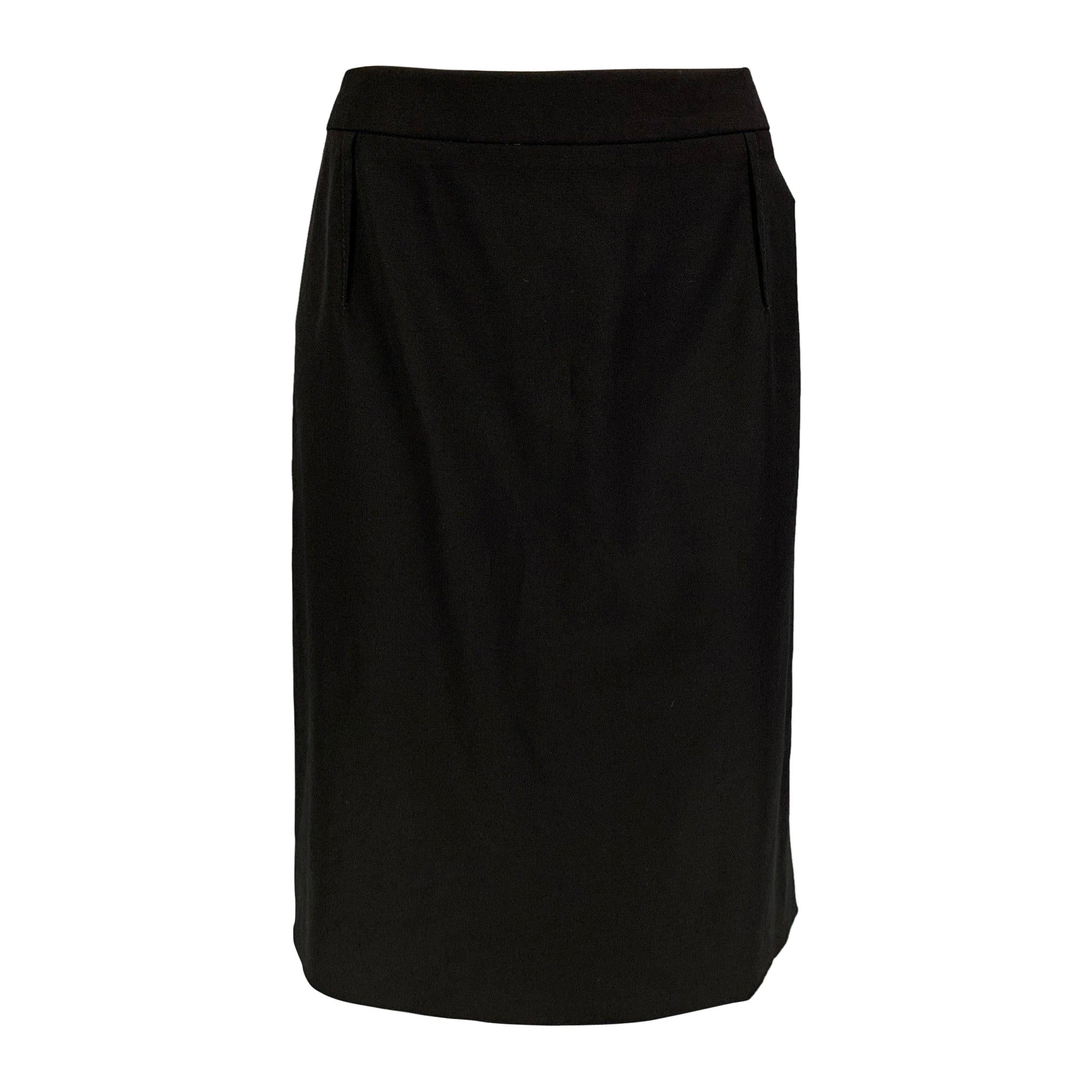 VALENTINO Size 10 Black Wool Pencil Skirt For Sale