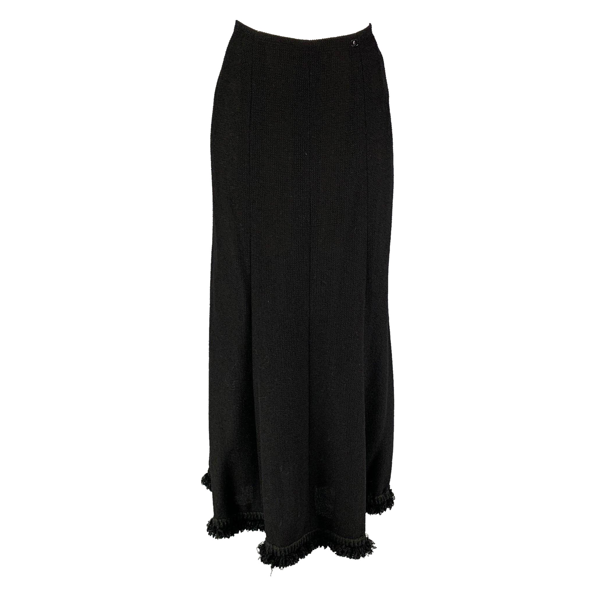 CHANEL Size 4 Black Wool Blend Textured Long Skirt For Sale