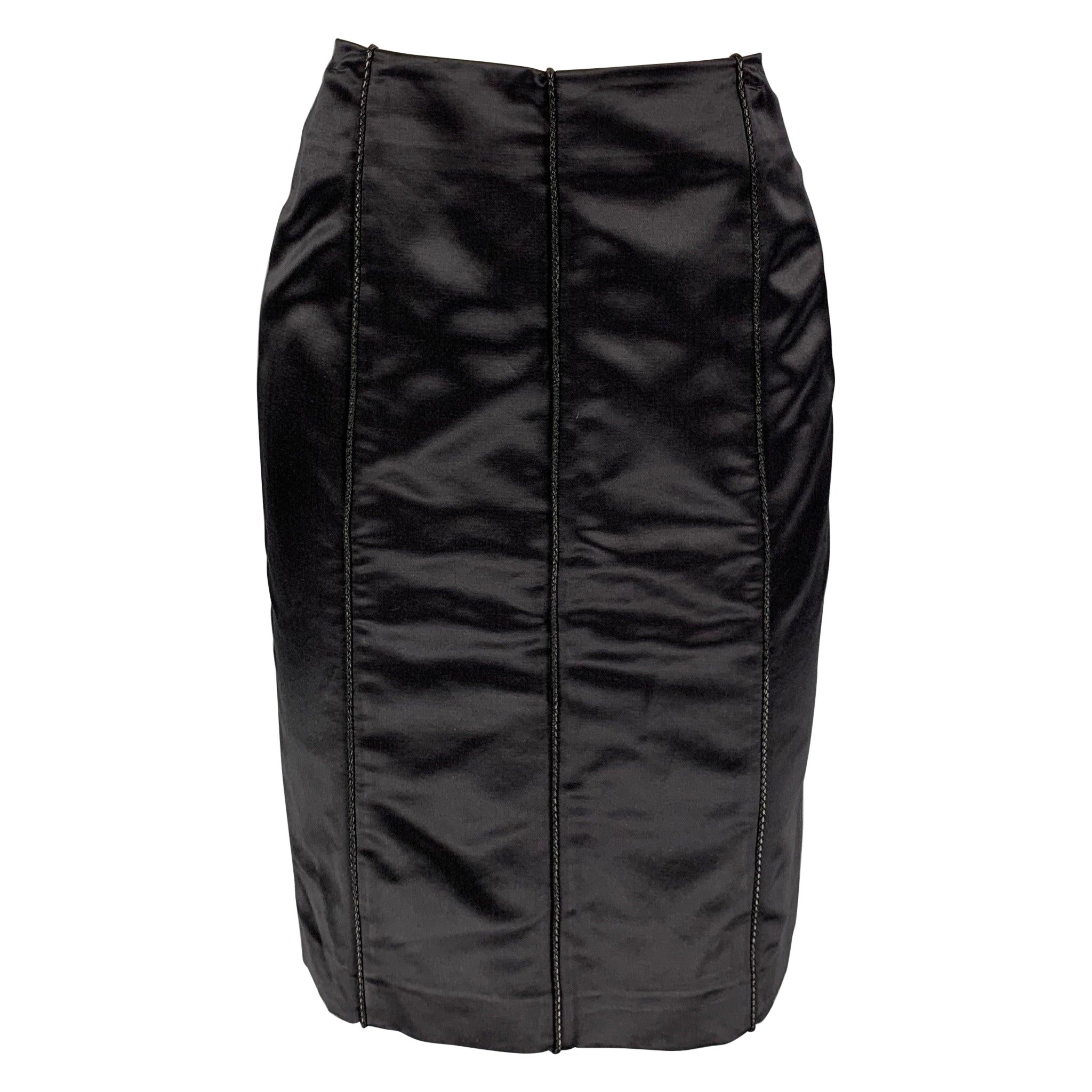 BOTTEGA VENETA Size 4 Black Cotton Silk Pencil Skirt For Sale