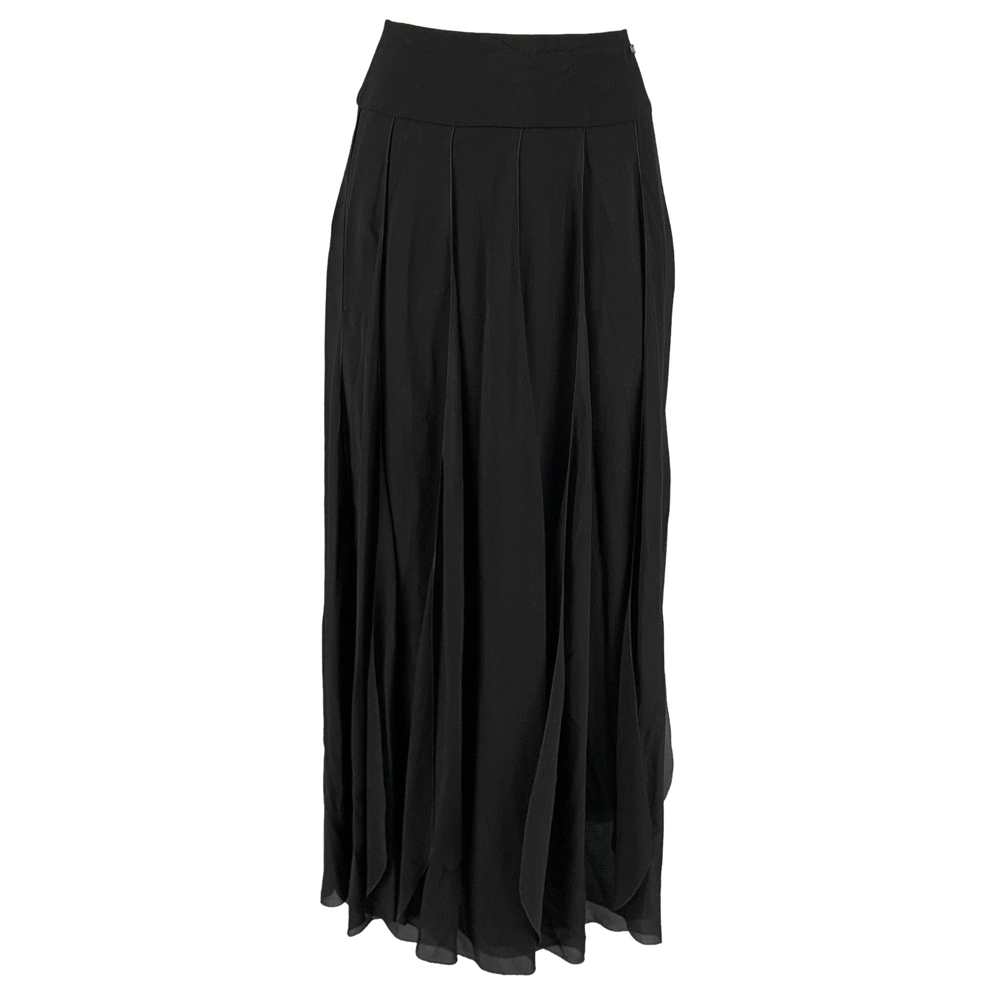 CHANEL Size 6 Black Silk Pleated Wide Leg Skirt For Sale