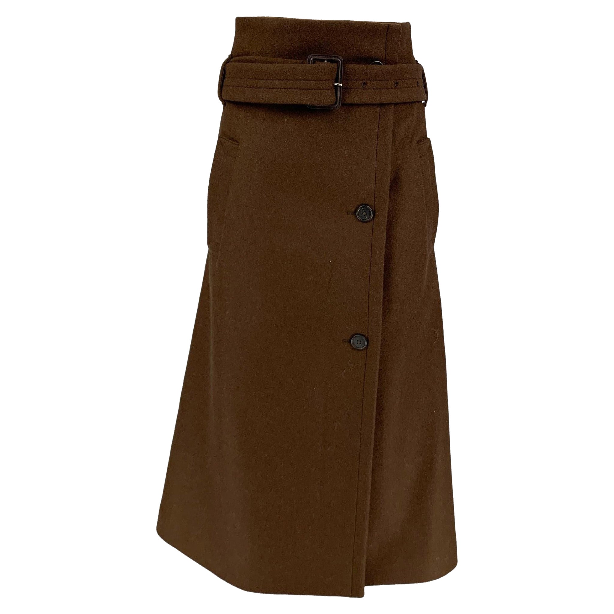 THE ROW Size XS Brown Wool Polyamide Benito Belted Paperbag Skirt For Sale