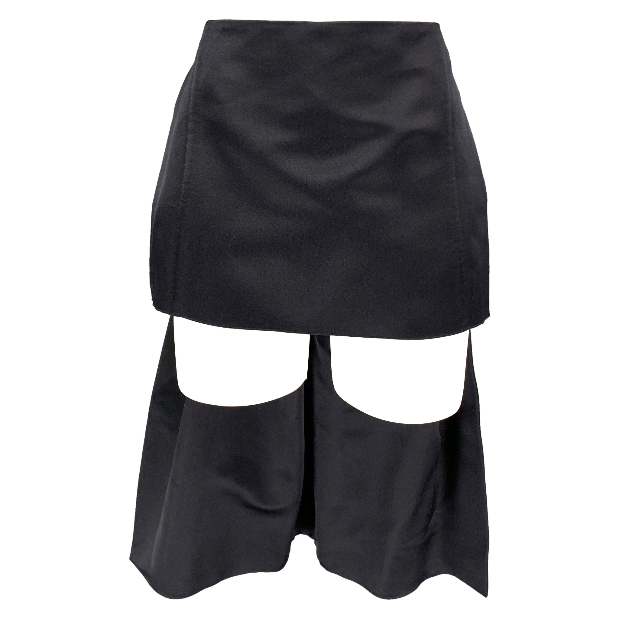PRADA Size 2 Navy Double Satin Silk Mini Skirt For Sale