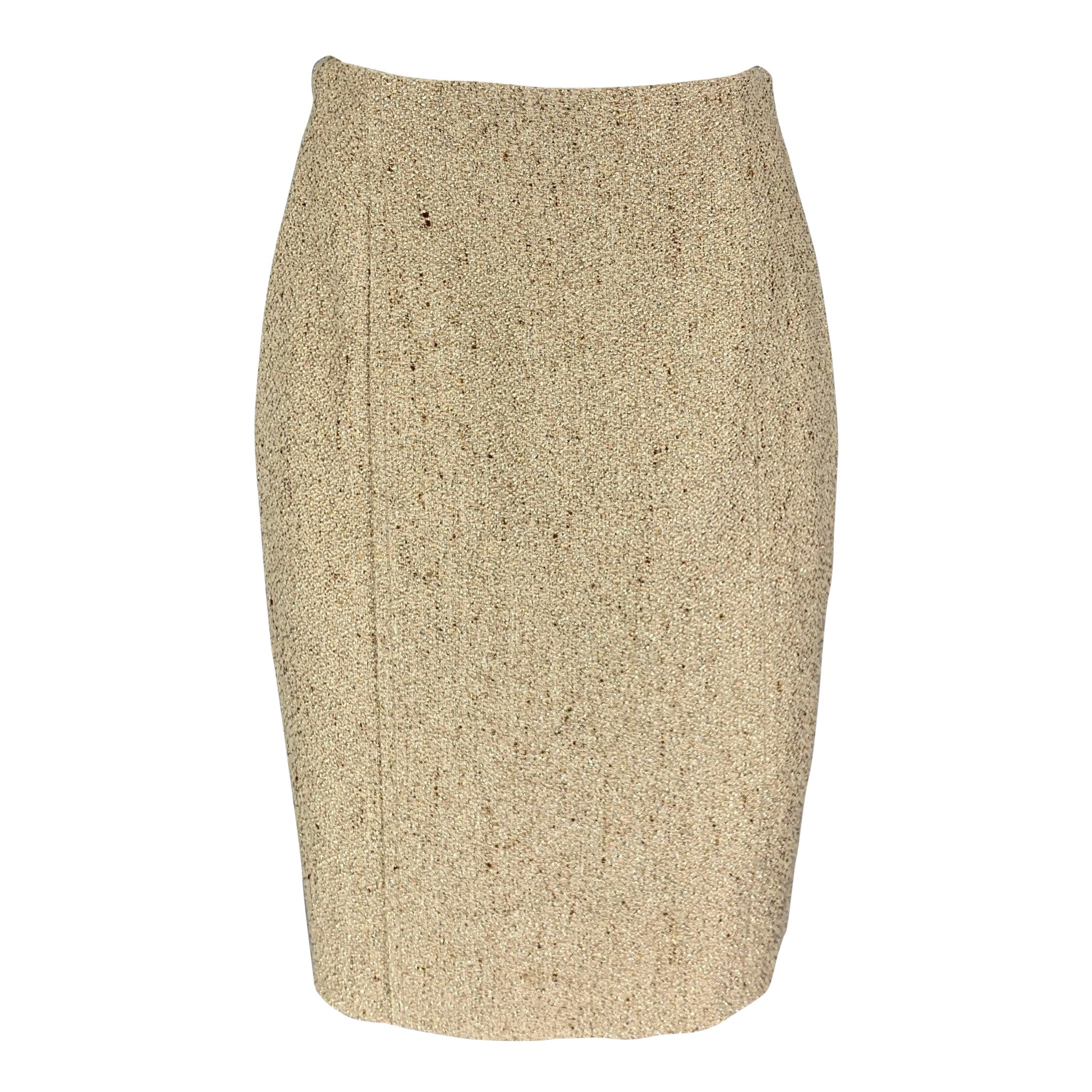 VALENTINO Size 6 Gold Viscose Blend Textured Pencil Skirt For Sale