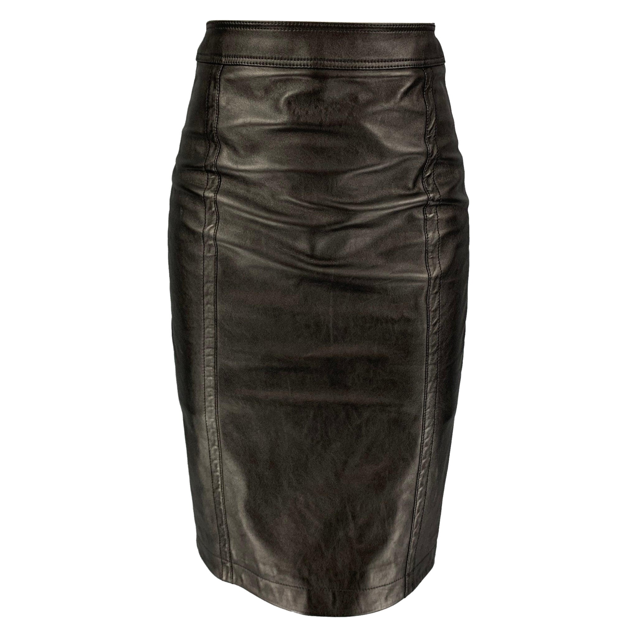 SAINT LAURENT Size 2 Black Lamb Skin Pencil Skirt For Sale