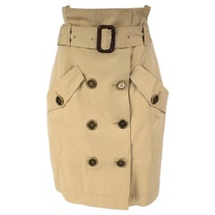 Used BURBERRY BRIT Size 6 Khaki Cotton Double Breasted Belted Skirt