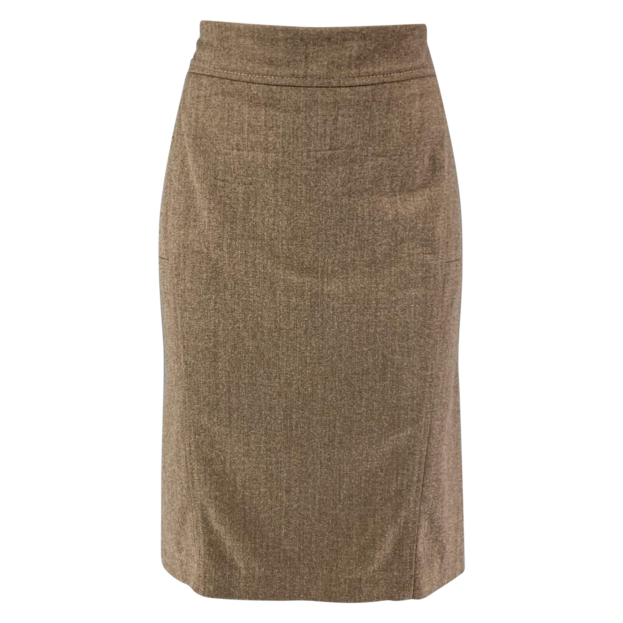 BRUNELLO CUCINELLI Size 8 Brown Wool Blend Heather Pencil Skirt For Sale