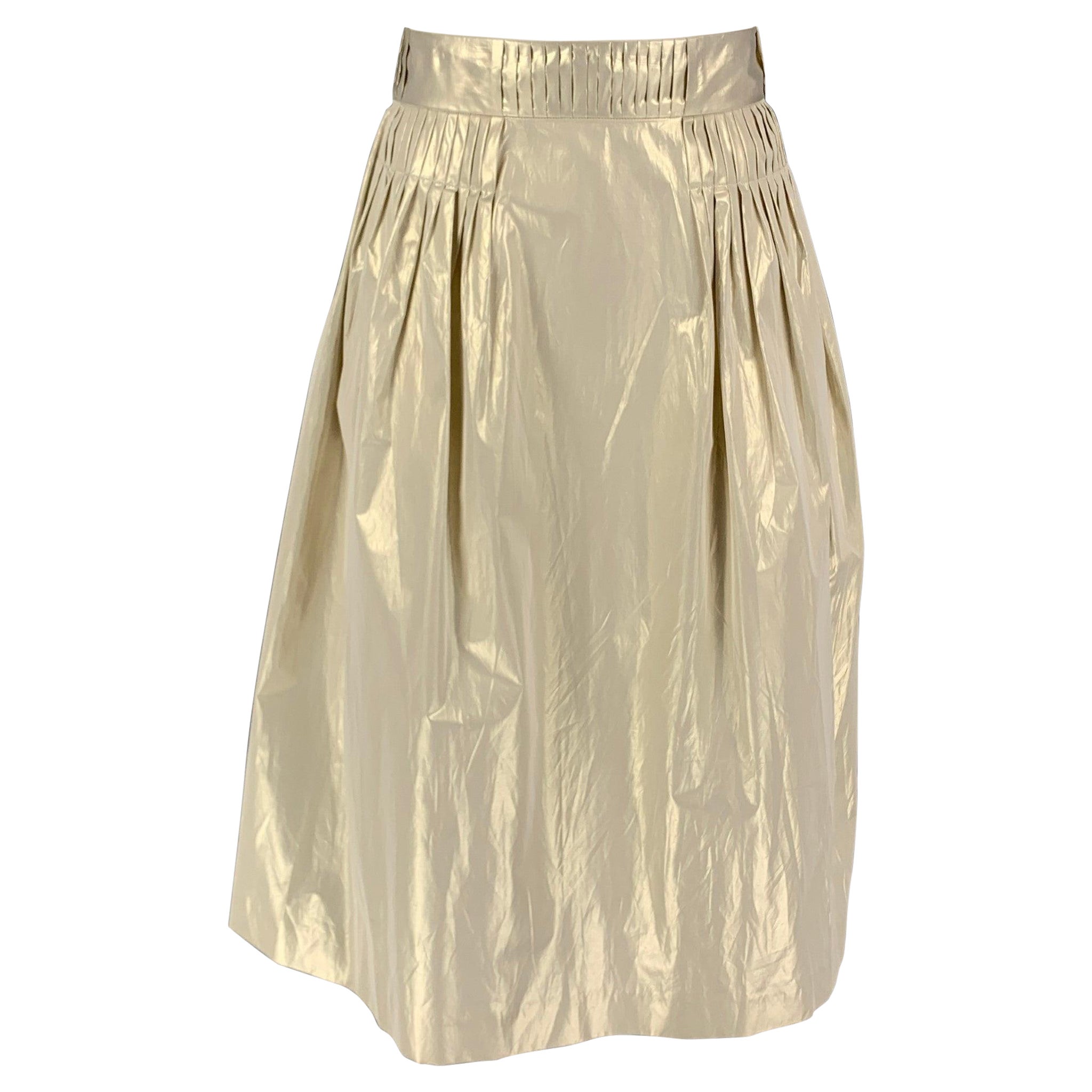 JIL SANDER Size 4 Platinum Polyester Pleated Skirt For Sale