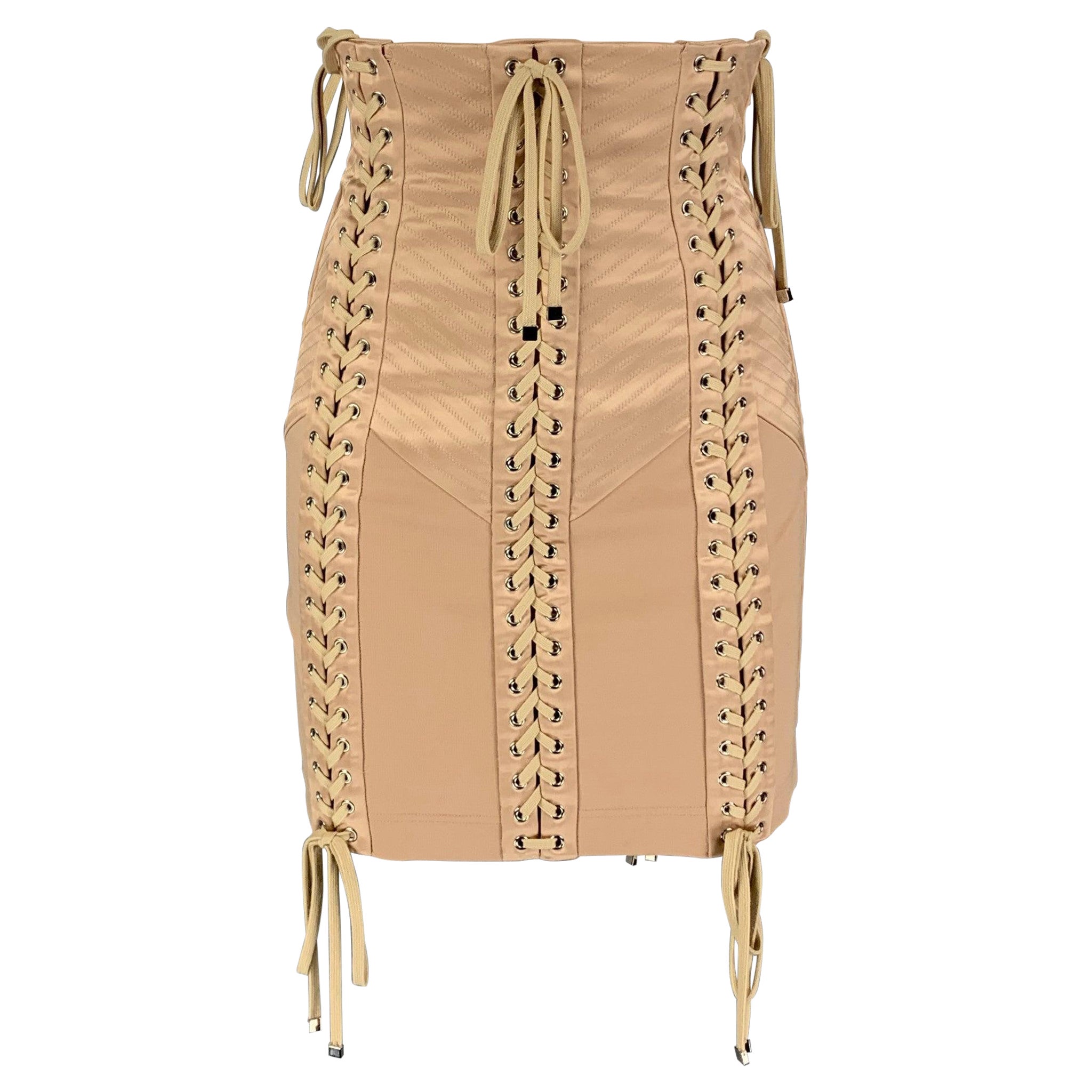 DOLCE & GABBANA Size 0 Nude Acetate Blend Fitted Mini Skirt