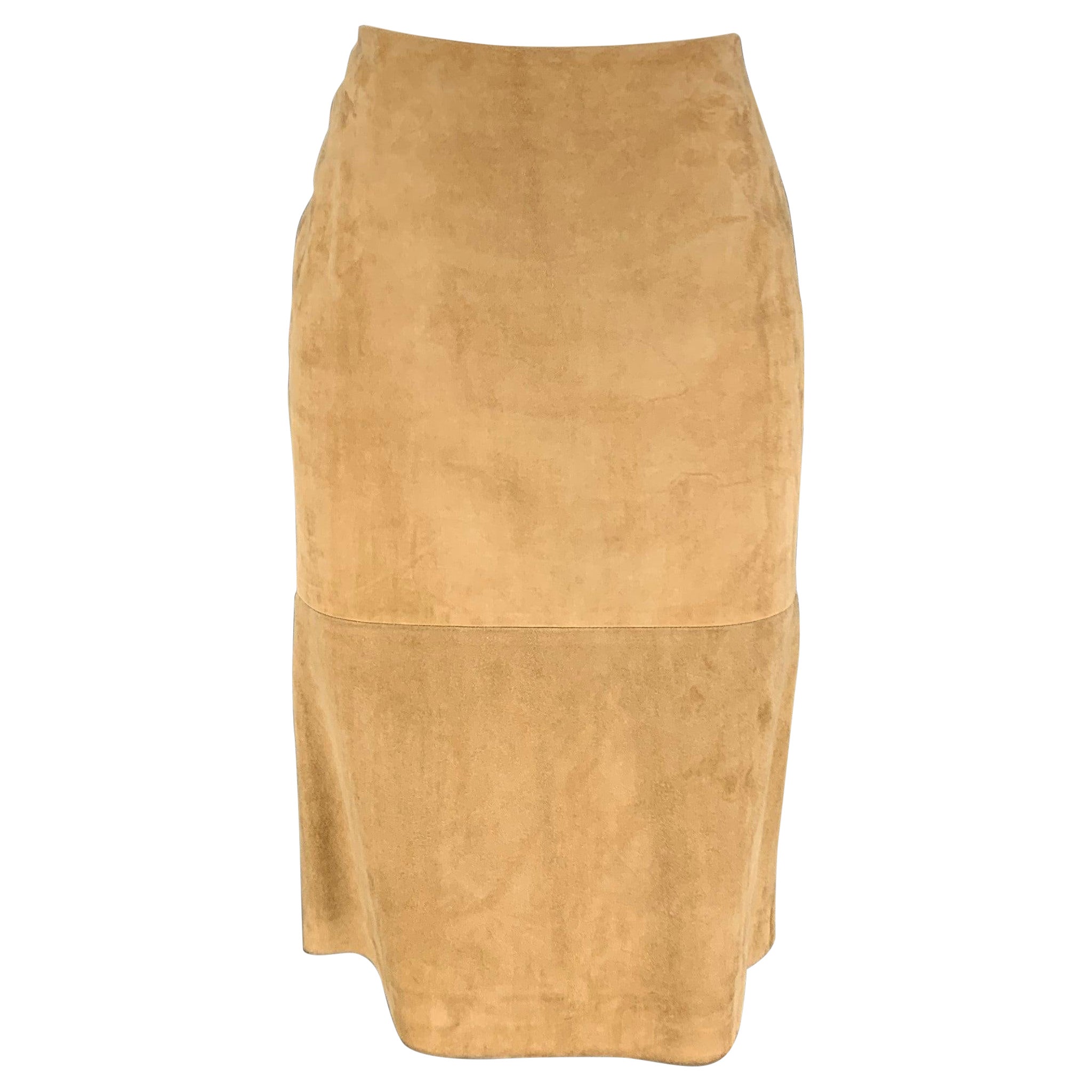 MICHAEL KORS Size 2 Beige Suede Pencil Skirt For Sale
