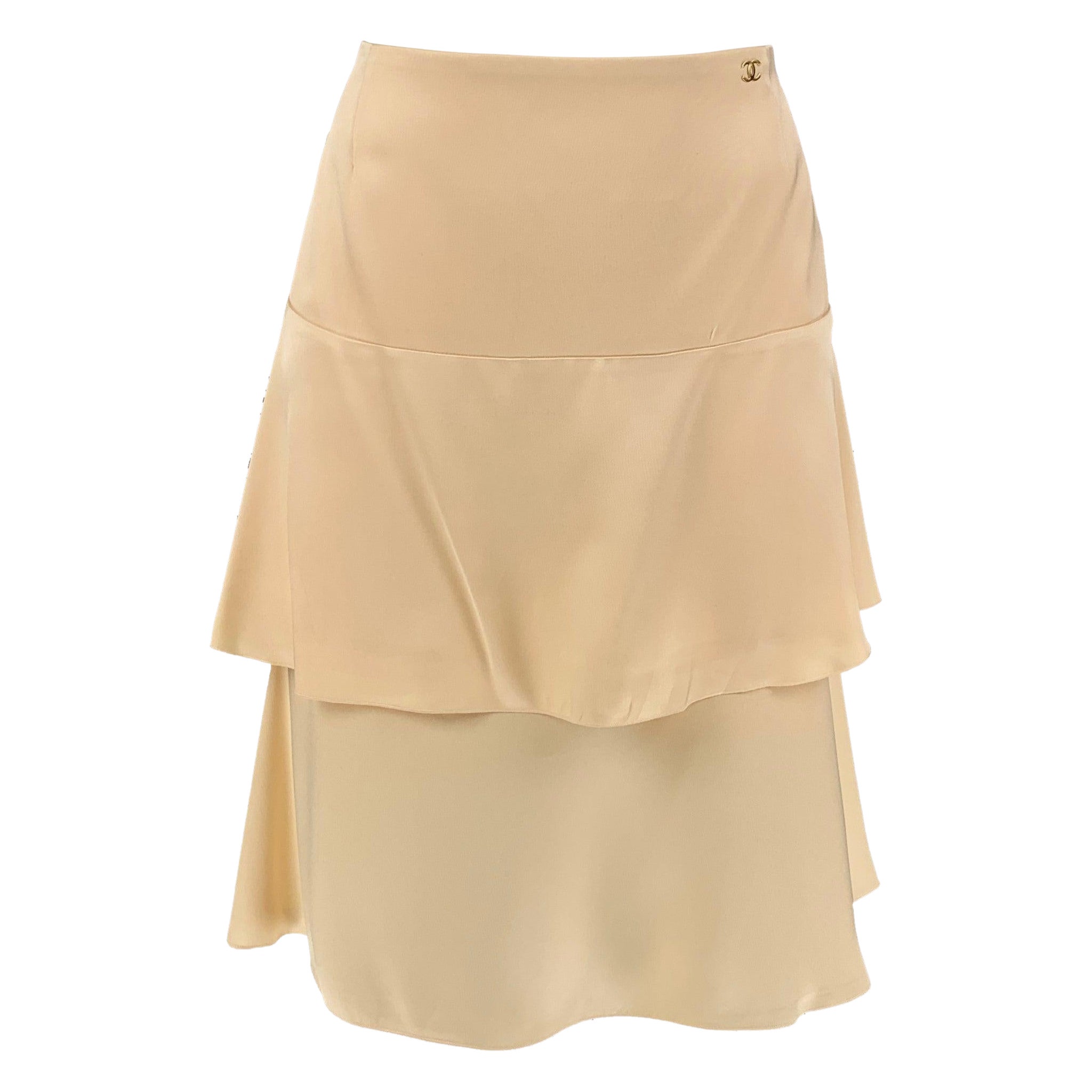 CHANEL AI098 03A Size 4 Champagne Silk Layered Skirt For Sale