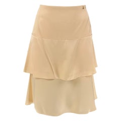 CHANEL AI098 03A Size 4 Champagne Silk Layered Skirt