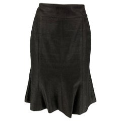 CHANEL AL719 05C Size 4 Black Linen Trumpet Skirt