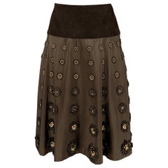 NAEEM KHAN Size 4 Brown Gold Silk Applique Circle Skirt