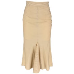 ZAC POSEN Size 6 Beige Cream Silk Stripe Mid-Calf Skirt