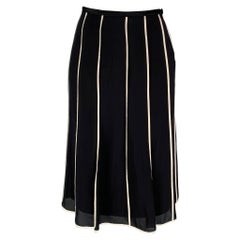 NARCISO RODRIGUEZ Size 4 Black White Silk Stripe A-Line Skirt