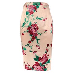 DOLCE & GABBANA Size 6 Blush &  Burgundy Silk and Spandex Floral Pencil Skirt