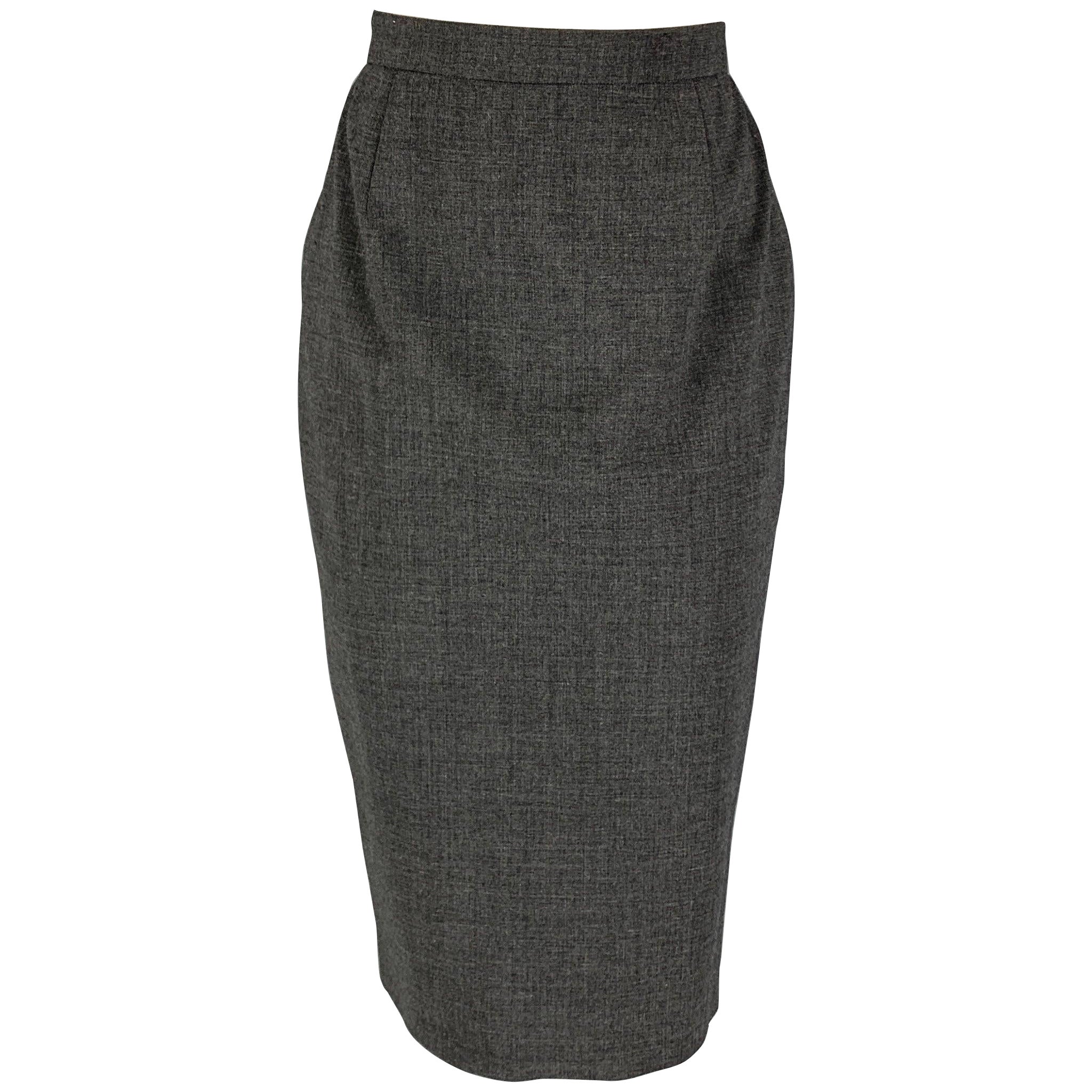 MOSCHINO COUTURE Size 6 Grey Wool Polyamide Heather Mid-Calf Skirt For Sale