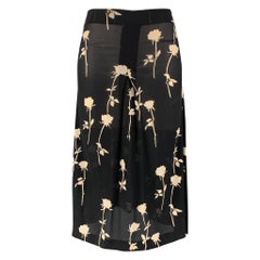 DOLCE & GABBANA Taille 2 Jupe trapèze à fleurs en soie et lycra noir et crème